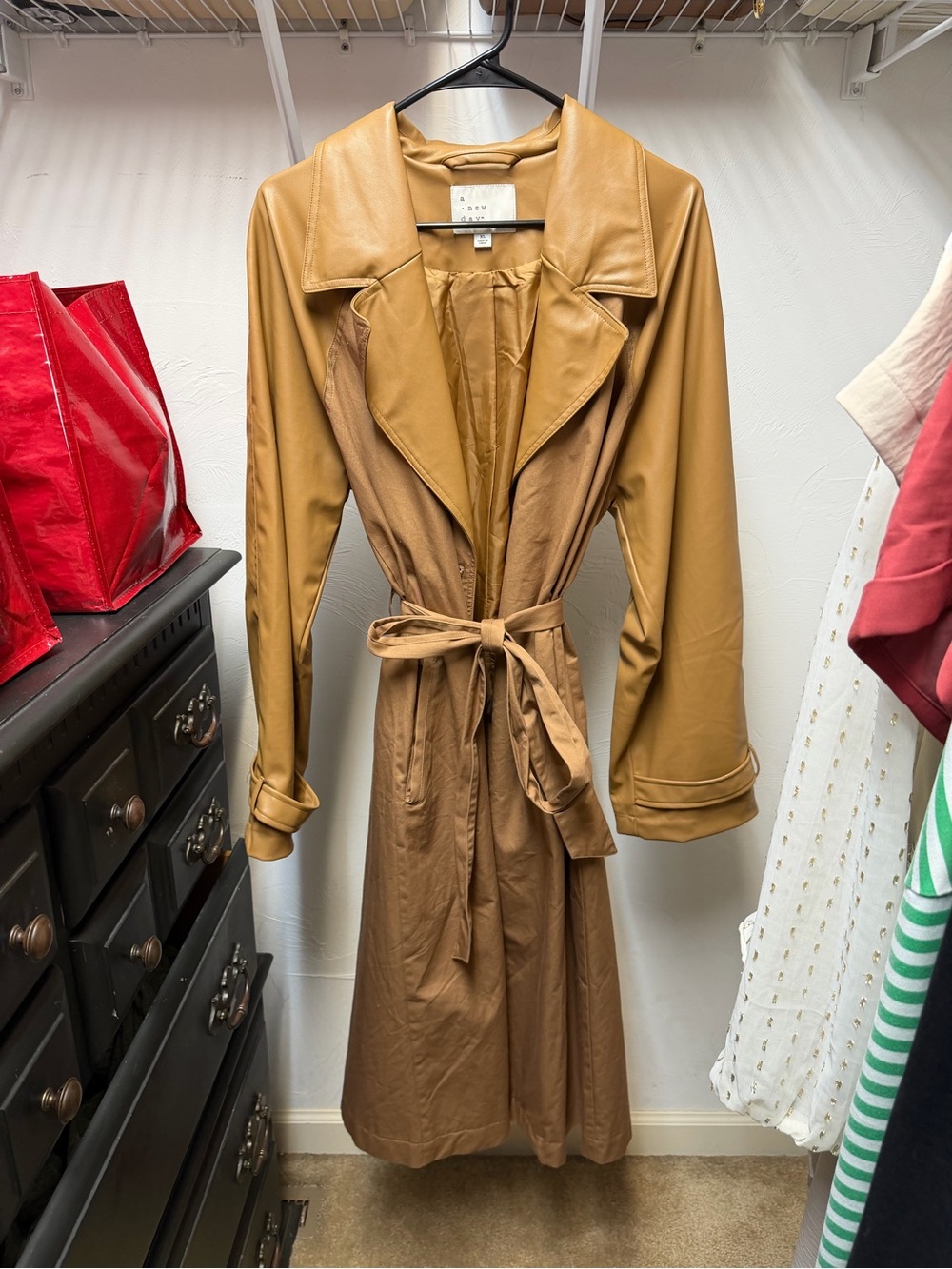 a new day Tan Faux-Leather Trench Coat with Tie Belt